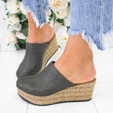 Vintage Hollow-out Closed Toe Wedges Sandals Filler Heel Slippers