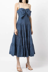 Vintage Polka Dot Oversized Bowknot Sommer Midi Sommerkleid - Blau