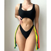 Traje de baño de una pieza con corte de barriga y lazo Shannon