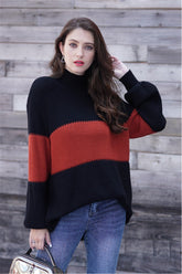 Wide Stripe High Collar Loose Pullover