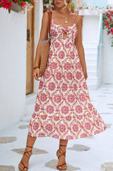 Vestido midi con tirantes y estampado floral