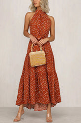 Bedrucktes ärmelloses Maxikleid mit Gürtel