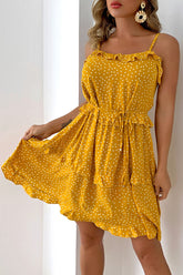 Street Polka Dot Split Joint Spaghetti Strap A Line Dresses