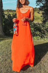 Maxikleid aus Leinen mit Taschen