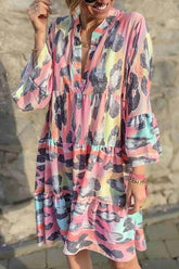 Langärmliges Minikleid mit V-Ausschnitt und Leopardenmuster