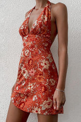 Bedrucktes Neckholder-Minikleid mit rückenfreiem Schnitt