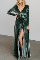 Langärmliges Wickel-Maxikleid aus Samt