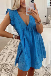 Hängerkleid mit Stickerei und Rüschenbesatz