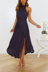 Vestido con abertura y cuello halter en la espalda