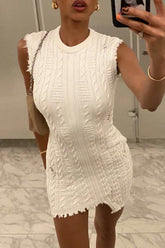 Unregelmäßiges Raw Eage Sweater-Minikleid