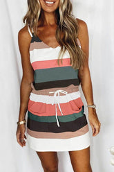 Ärmelloses Minikleid mit Streifen und Kordelzug