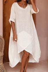 Vestido holgado con cuello redondo y dobladillo irregular