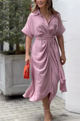 Midi-Hemdkleid mit Knopfleiste und Bindeband vorn