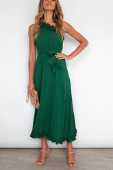 Ruffles One Shoulder Belted Maxi Dress