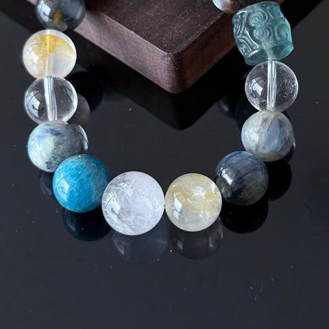 Blue Apatite, Kyanite & Clear Quartz Crystal Bracelet