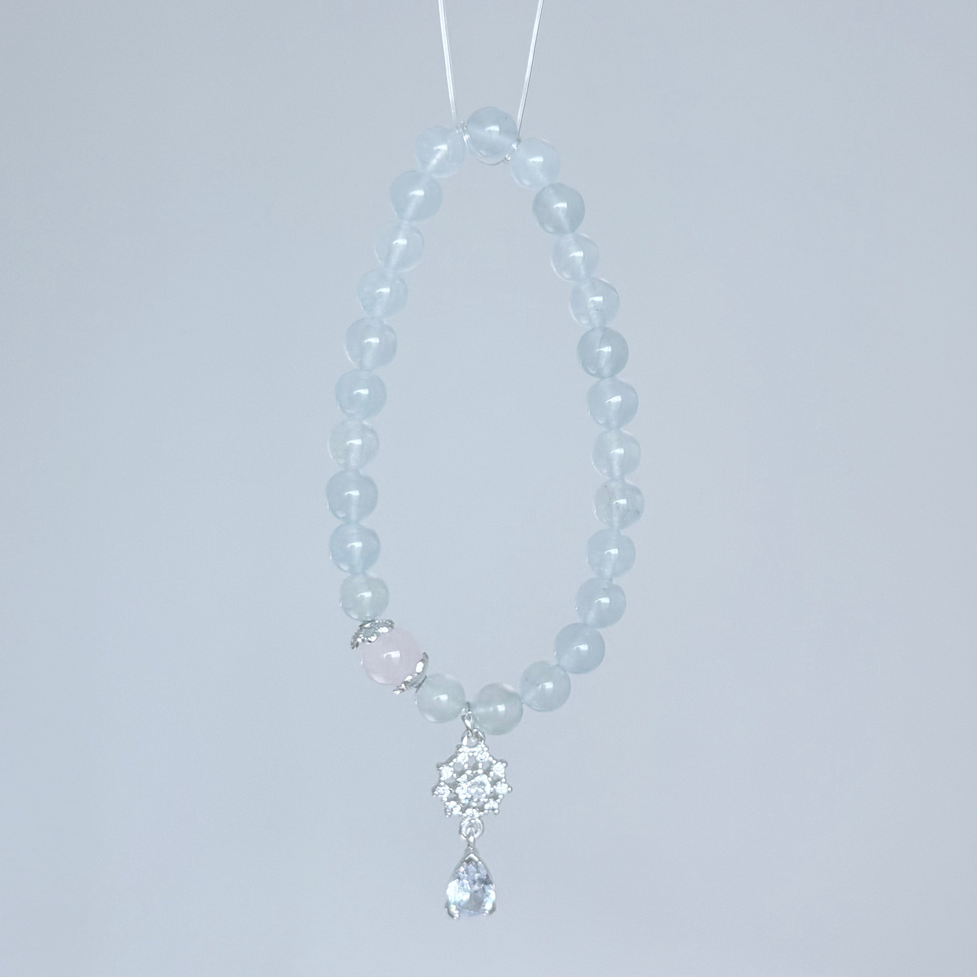 Aquamarine & Rose Quartz Crystal Bracelet with Snowflake Charm