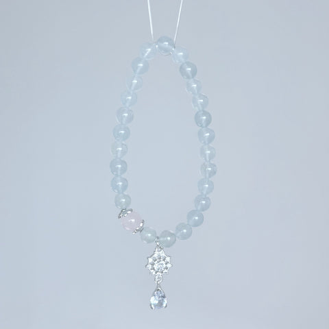 Aquamarine & Rose Quartz Crystal Bracelet with Snowflake Charm