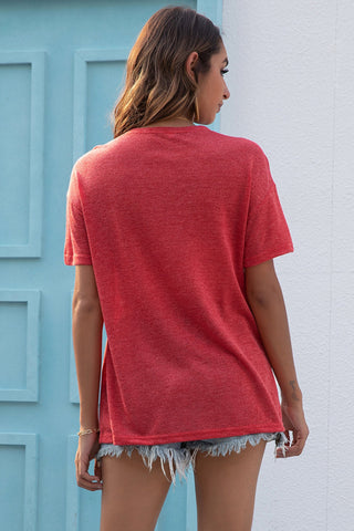 V-Neck Tie Solid Color Short-Sleeved T-Shirt