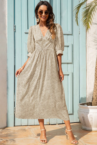 V-Neck Printed Mid-Sleeved Dress