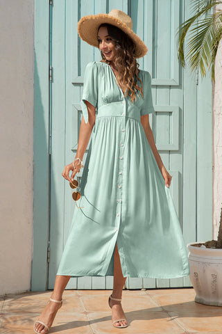 V-Neck High Waist Dress