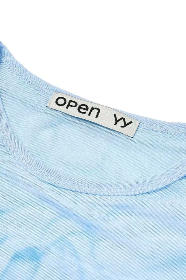 OPEN YY Ribbon Print Mesh Top