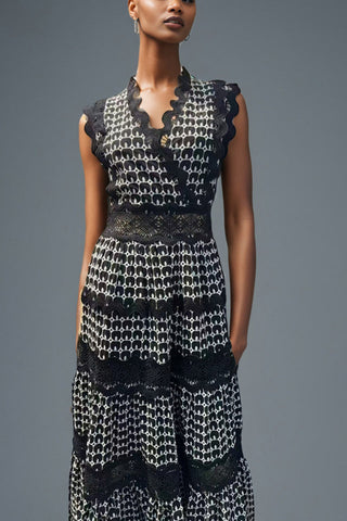 Laser Cut Wavy Trim Maxi Dress