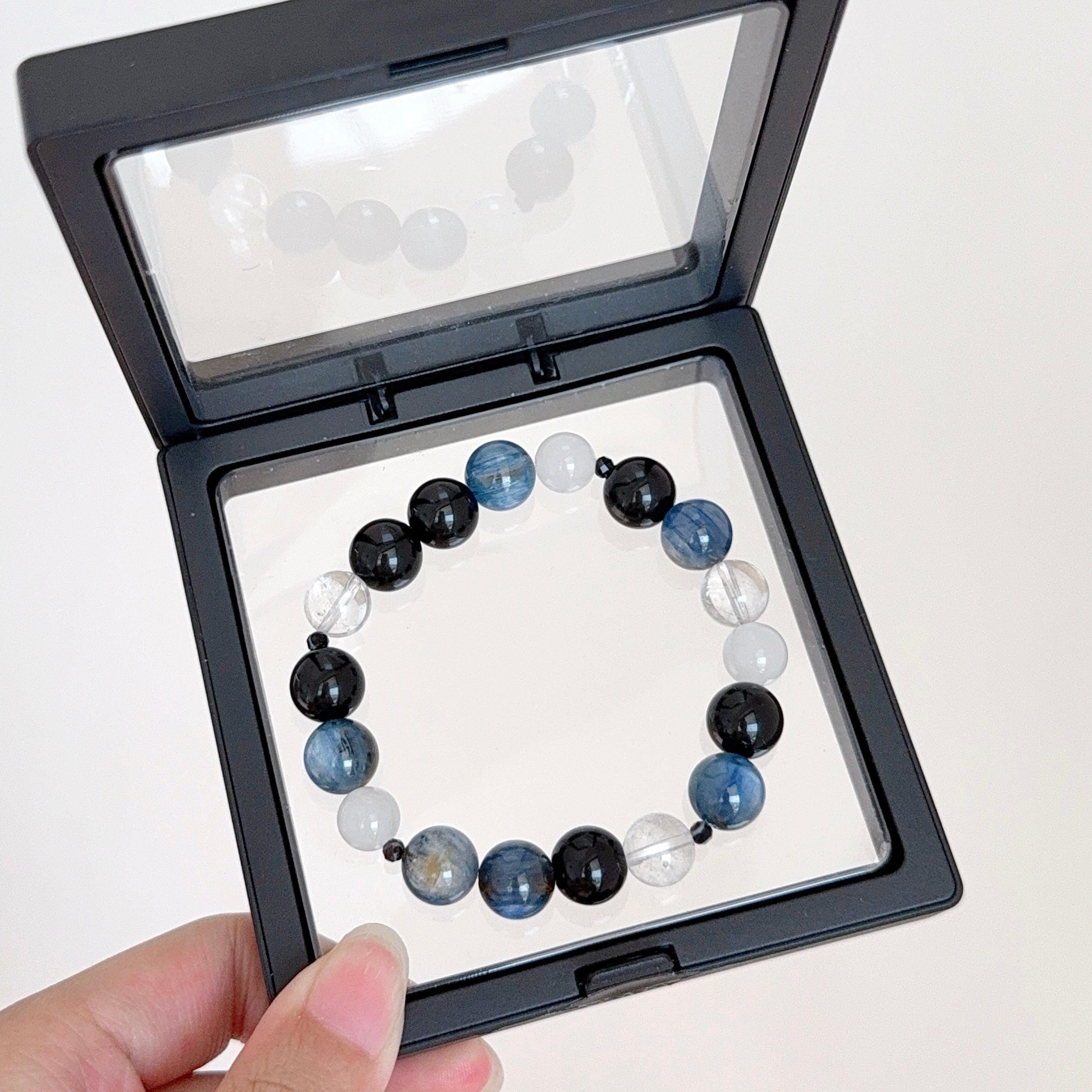 Blue Kyanite, Black Obsidian & Clear Quartz Bracelet
