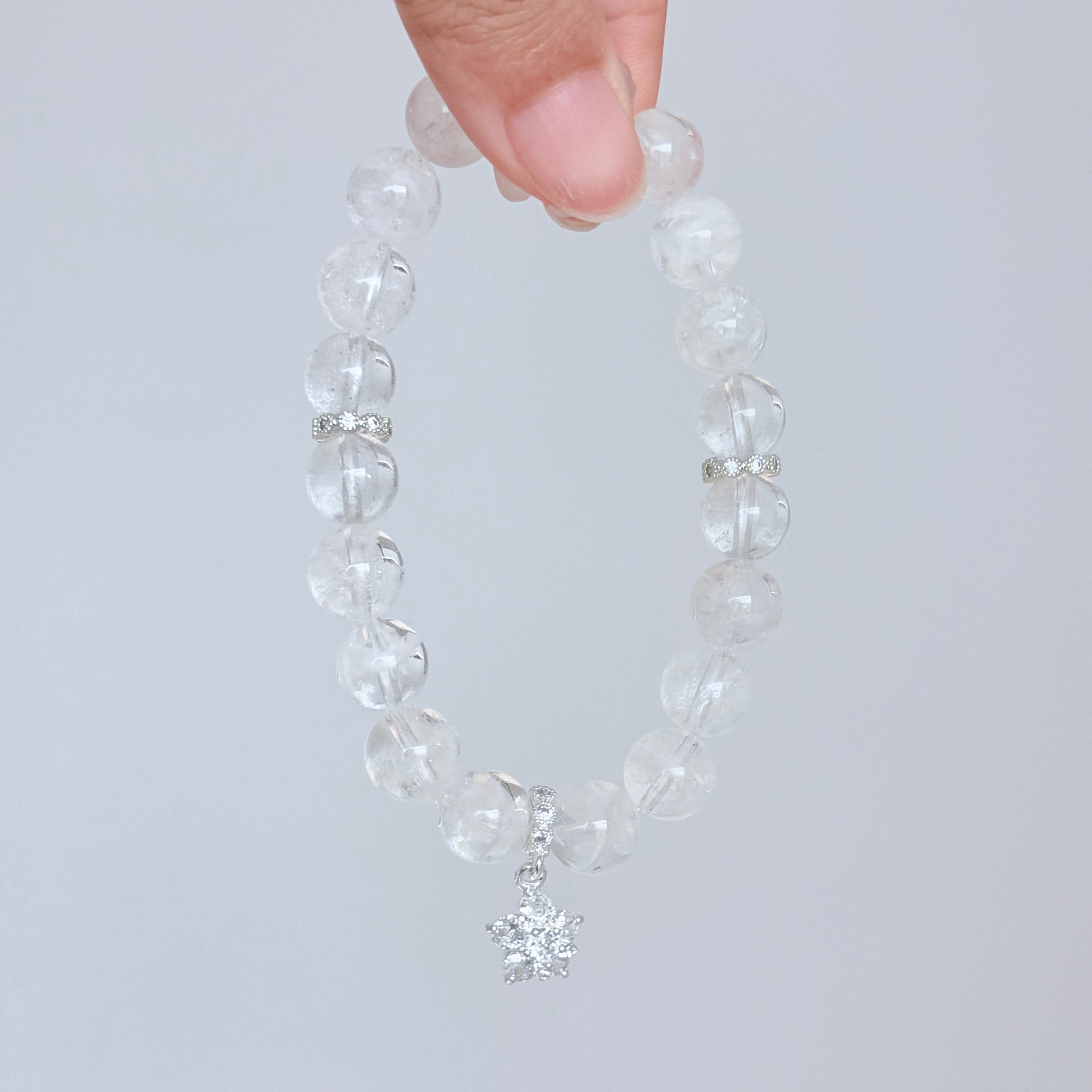 Clear Quartz Crystal Bracelet with Sparkling Star Charm