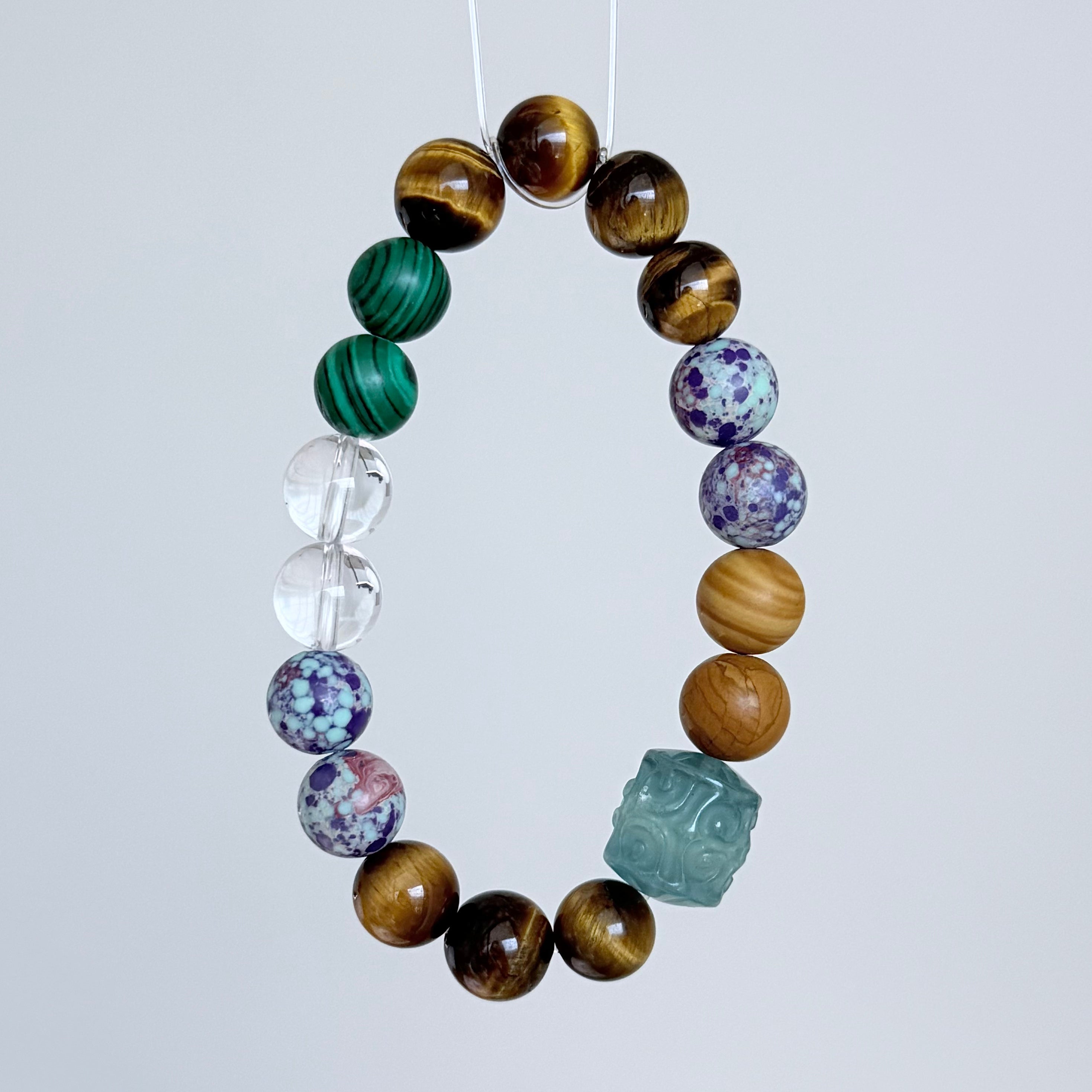 Multi-Gemstone Bracelet with Tiger's Eye, Malachite & Clear Quartz