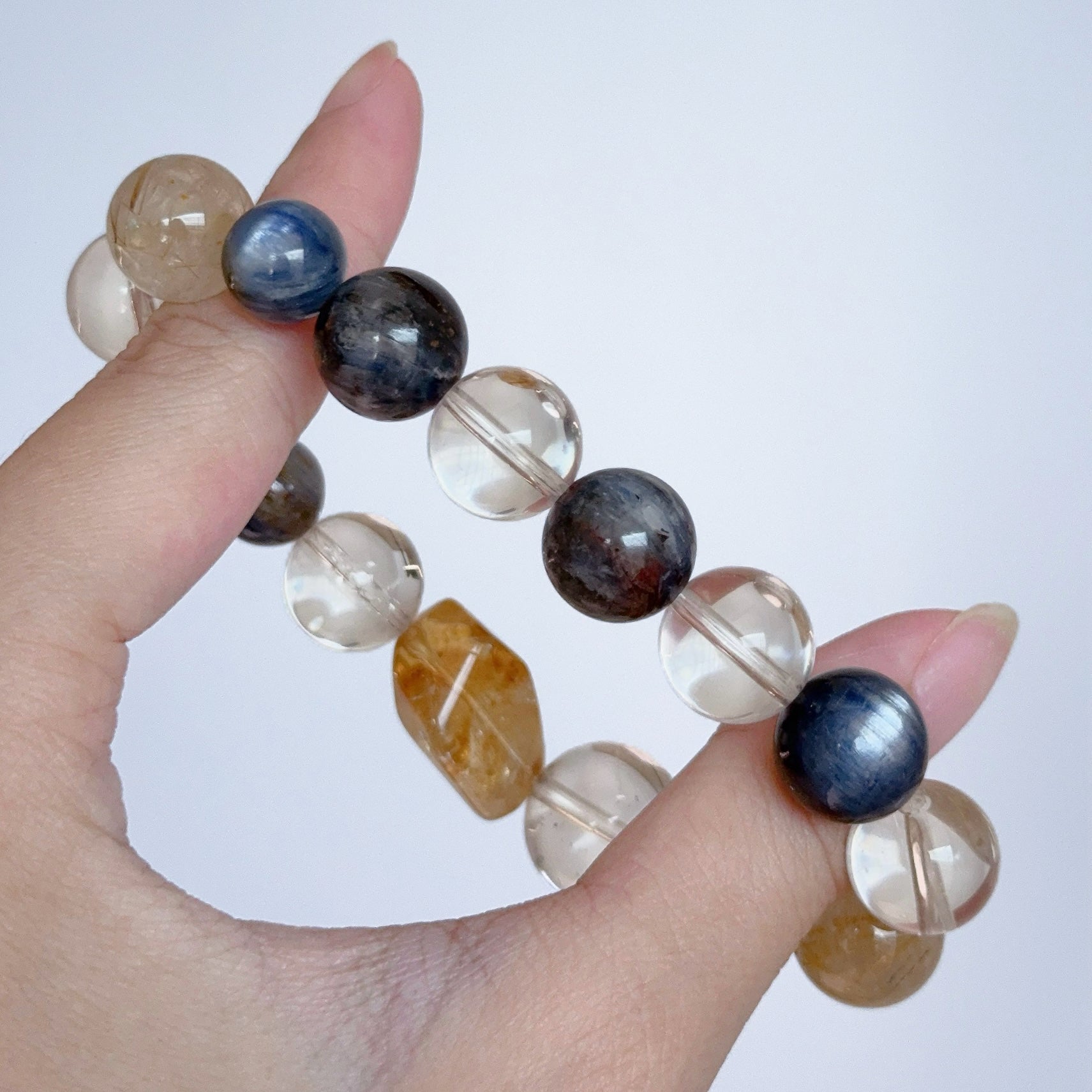 Blue Kyanite & Golden Rutilated Quartz Bracelet