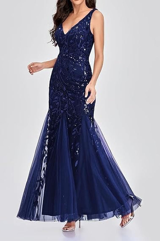 Embroidered Sequins Mermaid Prom Dress