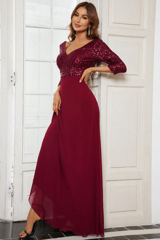 Sequined Chiffon Evening Dress