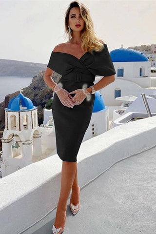Off The Shoulder Belt Midi Dress