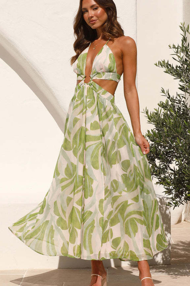 Olivia Floral Printed Cut-Out Midi Dress