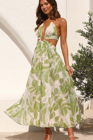 Olivia Floral Printed Cut-Out Midi Dress