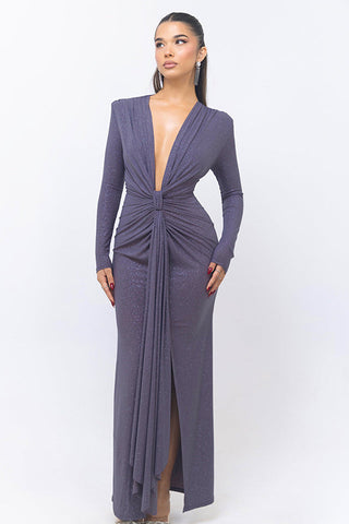 Deep V Neck Long Dress
