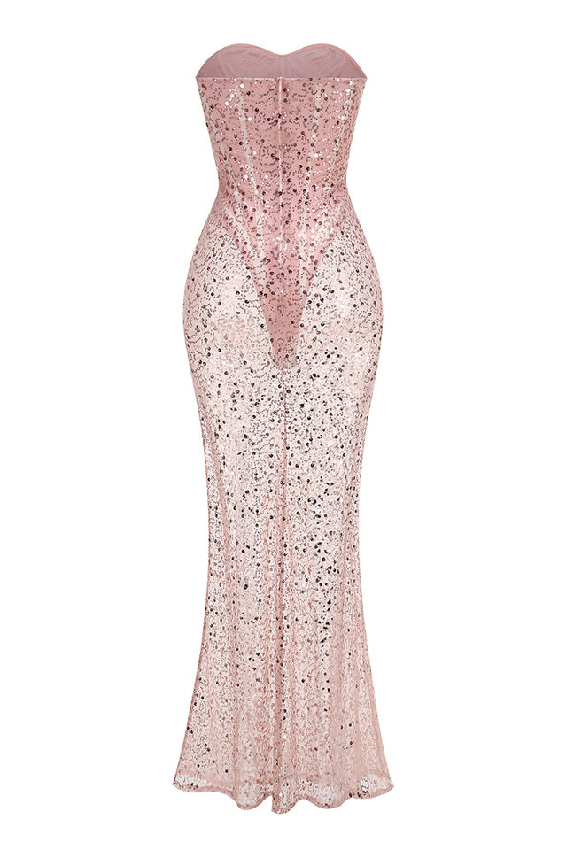 Strapless Sequin Corset Maxi Dress