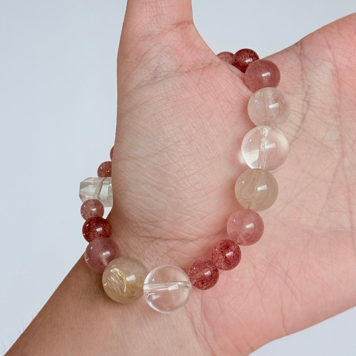 Strawberry Quartz & Golden Rutilated Quartz Bracelet