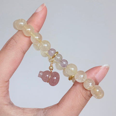 Golden Rutilated Quartz & Pink Tourmaline Pixiu Bracelet