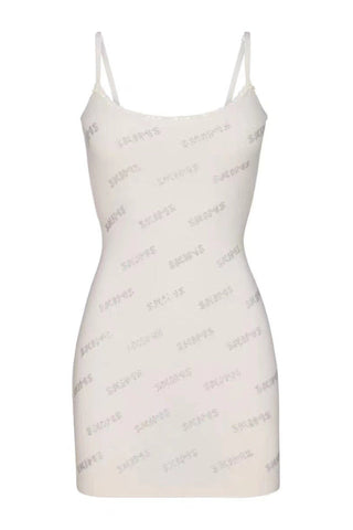 Rhinestone Logo Pointelle Mini Slip Dress