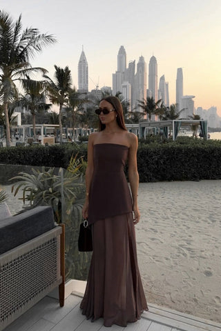 Florence Asymmetrical Chiffon Maxi Dress with Scarf