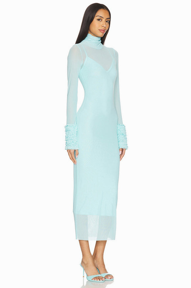 High Neck Mesh Midi Dress