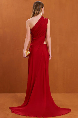 One Shoulder Ruched Cut Out Maxi Dress