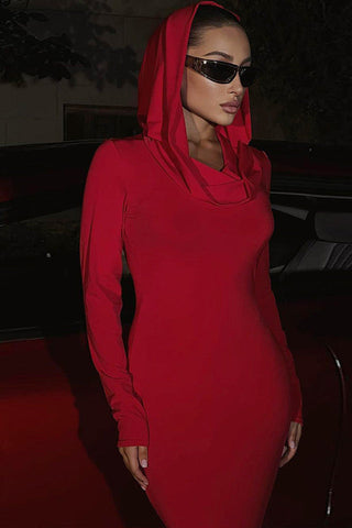 Solid Hooded Bodycon Maxi Dress