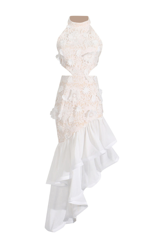 Embroidered 3D Flower Asymmetrical Dress