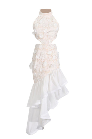 Embroidered 3D Flower Asymmetrical Dress