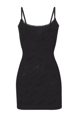 Rhinestone Logo Pointelle Mini Slip Dress