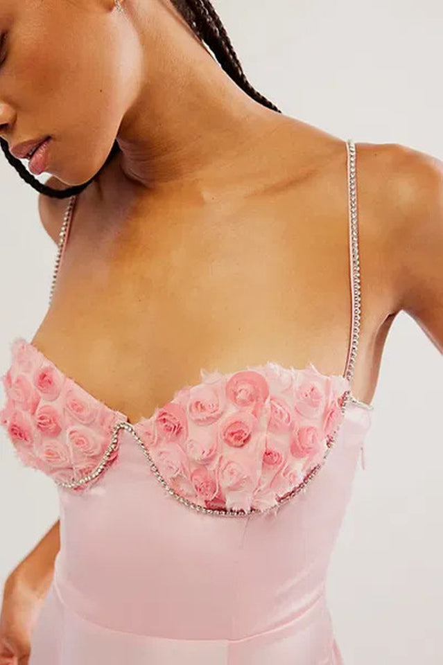 Calantha Pink Flower Diamond Mini Dress