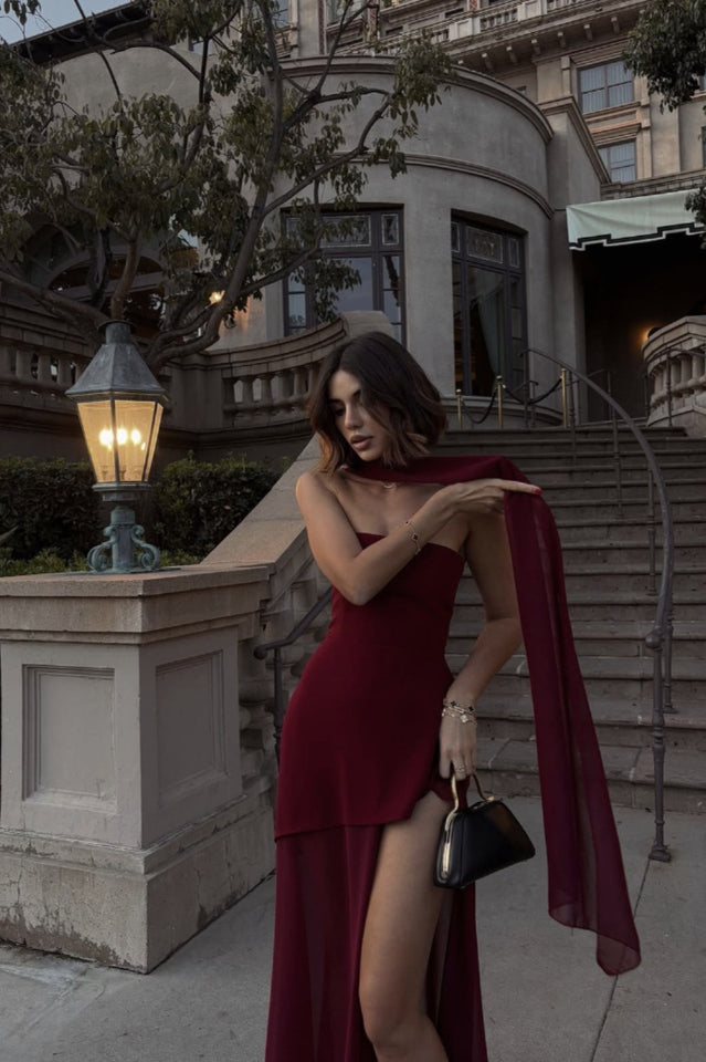 Florence Asymmetrical Chiffon Maxi Dress with Scarf