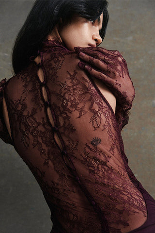 Evelyn Plunging Cowl Lace Bodice Maxi Dress